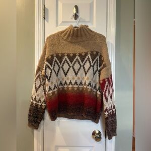 Elsamanda aztec wool alpaca blend chunky mockneck sweater size large b2